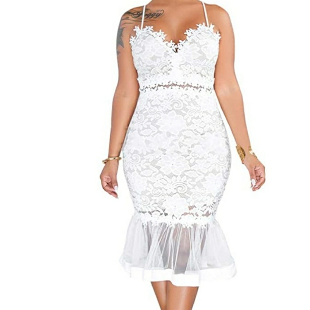 NWT White Lace Adjustable Strap Dress
